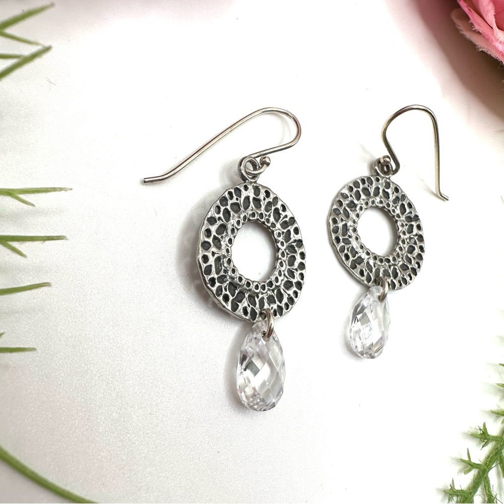 SILPADA⚜️Sterling Silver Cubic Zirconia Drop Hoop Earrings - Picture 4 of 6